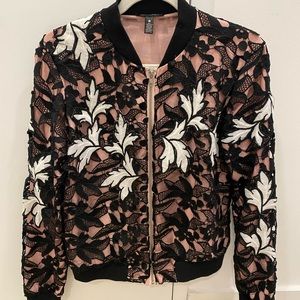 Pink white and black floral bomber jacket